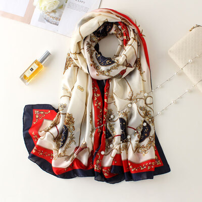

Korean version of the new silk scarf Korean print simulation silk ladies scarf decorative sunscreen long variety of shawl beach towel