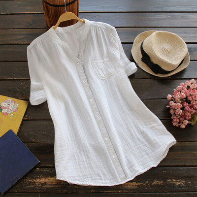 

Plus Size Womens Baggy Loose Cotton Tops T Shirt V Neck Long Sleeve Tunic Blouse