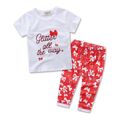 

Red Bow Print Newborn Baby Girls Kid T-shirt TopLong Pants Outfit Clothes Set d