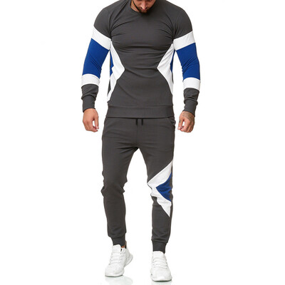 

Toponeto Mens Autumn Winter Patchwork Sweatshirt Top Pants Sets Sports Suit Tracksuit