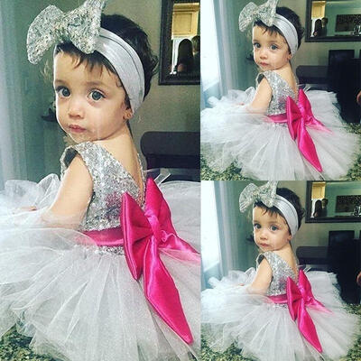 

Infant Kids Girls Dress Sequins Tulle Bridesmaid Wedding Birthday Party Pageant Dresses