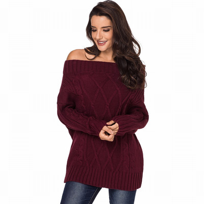 

A line collar long-sleeved strapless ribbed knit sweater womens