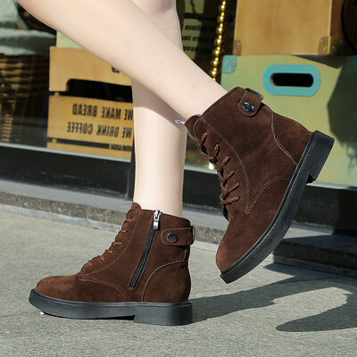 

Flat soles tie high uppers round casual shoes side zipper student shoes fall&winte