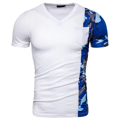 

Toponeto Mens Summer Casual Slim Camouflag Patchwork Short Sleeve T Shirt Top Blouse