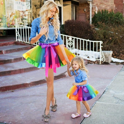 

Mother&Daughter Summer Rainbow Tutu Skirt Party Dress Matching Outfits