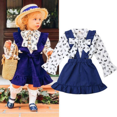 

Toddler Kids Baby Girls T-Shirt Top Suspender Skirt Dresses Clothes Outfits Set