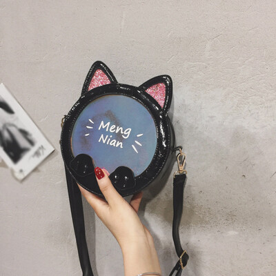 

Tailored Female Cute Kitten Bag Fashion Cmall Round Bag Texture Shoulder Messenger Bag