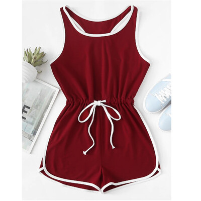 

Starmoon Fashion Women Sleeveless O-Neck Solid Lace Up Bandage Casual Sport Jumpsuit