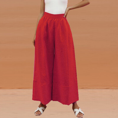 

Women Summer High Waist Loose Casual Cotton Linen Pockets Wide Leg Pants