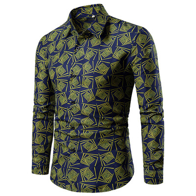 

Tailored Spring And Summer Mens Casual Pattern Stand Collar Button Long Sleeve Shirt