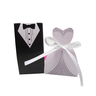 

100pcsset Bride And Groom Dresses Wedding Candy Box Gifts Favor Box Wedding Bonbonniere DIY Event Party Supplies