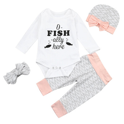 

Newborn Infant Baby Letter Romper TopsPantsHatHeadband Outfits Clothes Set