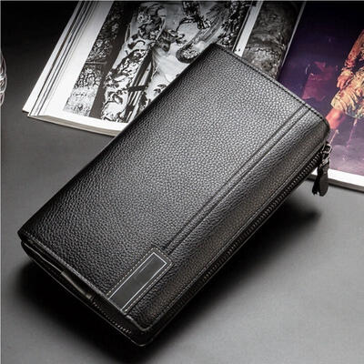 

Business Clutch Mens Zipper Long Wallet Synthetic Leather Purse Handbag