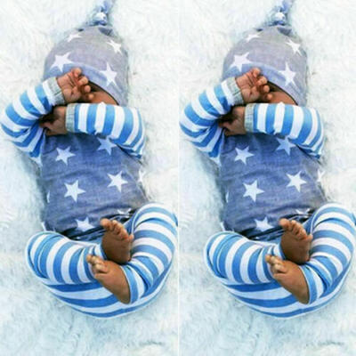 

3pcs Newborn Kids Baby Boy Girl Romper Bodysuit Long Pants Hat Outfit Clothes US