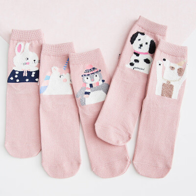 

Ladies cartoon socks cotton Japanese cute animal pattern in stockings 5 pairs