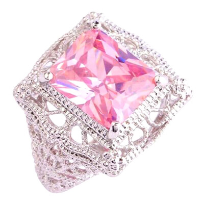 

1PC Retro Emerald Cut Pink Topaz Jewelry Gemstone Silver Ring Size 6 7 8 9 10 11