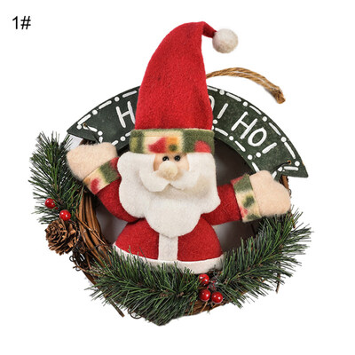 

Cute Santa Snowman Garland Rattan Hoop Christmas Home Door Wall Hanging Decor