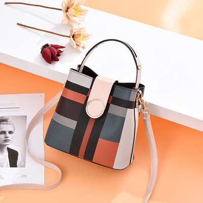 

Fashion buckle plaid Korean version of the bucket bag shoulder diagonal ladies bag temperament handbag