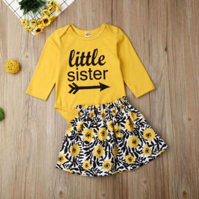 

Newborn Baby Girl Clothes Little Sister Romper Bodysuit Floral Dress Outfits Set