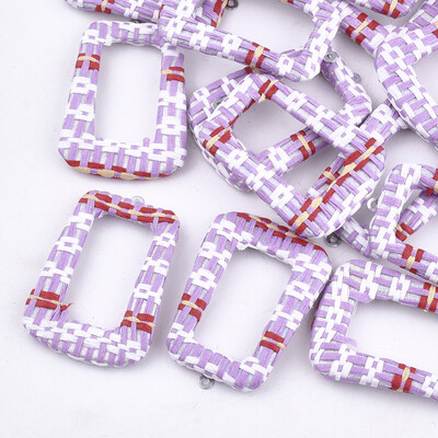 

Handmade Raffia Woven Pendants with Iron & Aluminum Findings Trapezoid Platinum Lilac 44x305x4mm Hole 14mm