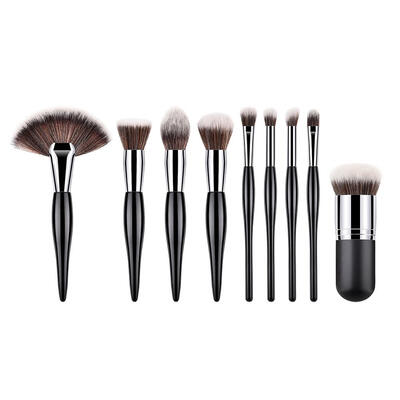 

9pcs Soft Hair Wood Handle Eye Shadow Fan Flat Shape Makeup Brushes Set Kit