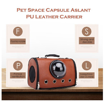 

Pet Carrier Aslant Bag Space Capsule Dog Carrier PU Leather Transparent Cover Pet Handbag for Outdoors Hiking Camping