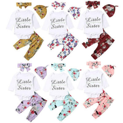 

4PCS Infant Baby Girl Clothes Little Sister Tops Flower Leggings Pants Outfits