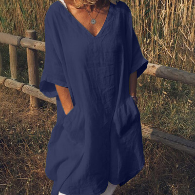 

Starmoon Women Casual Loose Linen Soild V Neck Button Short Sleeve Shirt Blouse Tops