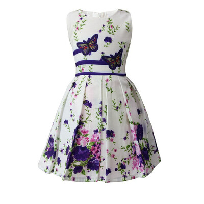 

Kids Baby Girls Sleeveless Flower Print Double Bow Tie Party Princess Dress