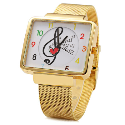 

JUBAOLI 1094 Women Quart Watch Note Decoration Arabic Number Scale Steel Net Band