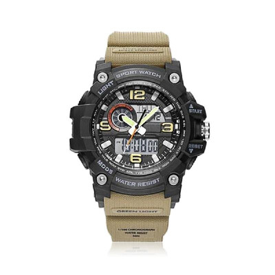 

Men Large Face Dual Dial Analog Digital Quartz Outdoor Sport Watch 164FT Water Resistant Luminous Display