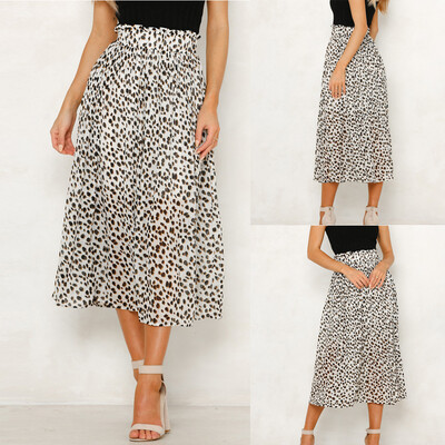 

Roseonmyhand Fashion Women Empire Elastic Leopard Print Vintage Mid-Calf Casual Skirt