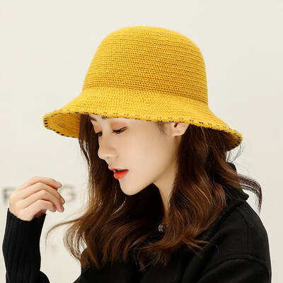 

Fallwinter new Korean leisure tide ladies knitted wool hat solid color wool warm Joker basin cap fisherman hat