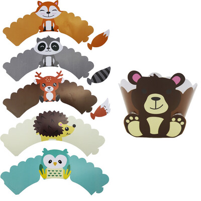 

12Pcs Set Dinosaur Zebra Alpaca Cup Cake Muffin Cupcake Wrappers Case Toppers Birthday Party Decor