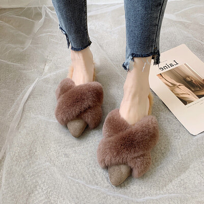 

Western style hairy slippers female fashion autumn&winter hairy shoes pointed flat soles half slippers hair slippers in a