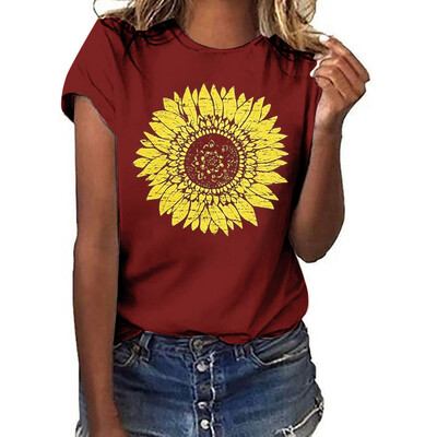 

Starmoon Women Summer Sunflower Printing Pockets Short Sleeve Shirt Casual Tunic Tops Blo