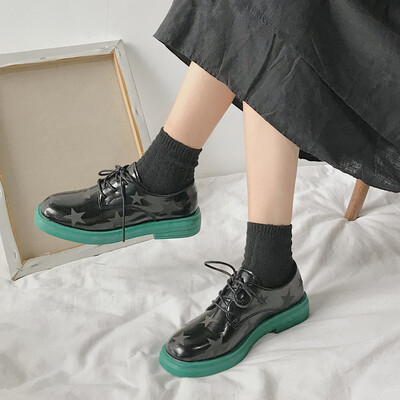 

Flat soles soft soles comfortable round heads casual shoes bright leather shoes college wind students shoes single shoes a