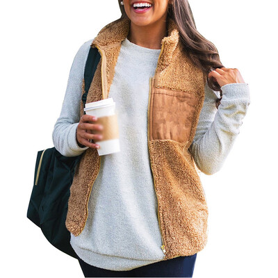

Womens Sleeveless Polyester Fleece Winter Jacket Vest Tops Zipper Winter Autumn