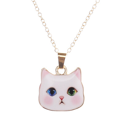 

Bohemian Colorful Cute Animal Pendant Enamel Pitiful White Cat Head Necklace