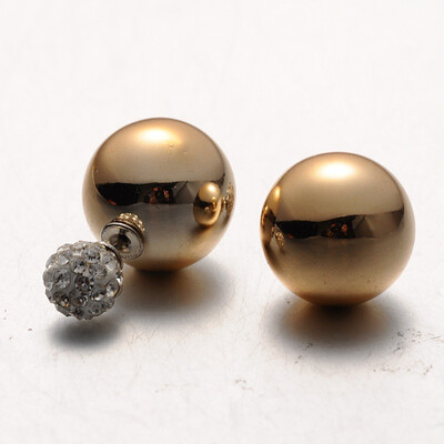 

Plastic Pearl with Polymer Clay Rhinestone Ball Stud Earrings DarkGoldenrod 816mm Pin 08mm