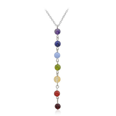 

New Arrivals New European&American Jewelry Charm Yoga Seven Chakras Multicolor Agate Pendant Necklace