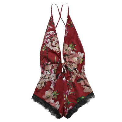 

Toponeto Sexy Lace Satin Floral Bow Backless Bodysuit Teddy Lingerie Pajamas Sleepwear