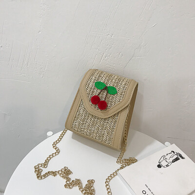 

2019 new summer wild Messenger bag female cute cherry woven bag fashion temperament shoulder chain mobile phone bag