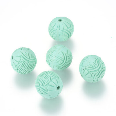 

Handmade Cinnabar Beads Carved Lacquerware Round Aquamarine 16x15mm Hole 2mm