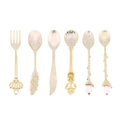 

6pcsset Vintage Coffee Spoon Metal Carved Fruit Fork Dessert Cake Flatware