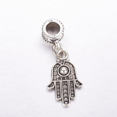 

Tibetan Style Alloy European Dangle Beads Large Hole Pendants Hamsa HandHand of FatimaHand of Miriam Antique Silver 32mm