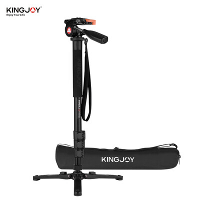 

KINGJOY MP1008F Photography Camera Monopod Aluminum Alloy with Detachable 3-Leg Tripod Base Pan Tilt Fluid Head 54-140cm Adjustabl