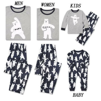 

US Family Matching Outfits Cartoon Bear Pajamas PJs Set Gift Sleepwear Nightwear