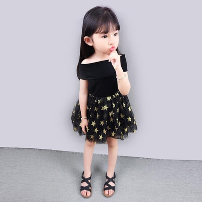 

Kozart Summer Casual Baby Girls Off-Shoulder Princess Dress Cotton Kids Toddler Mesh Sundress