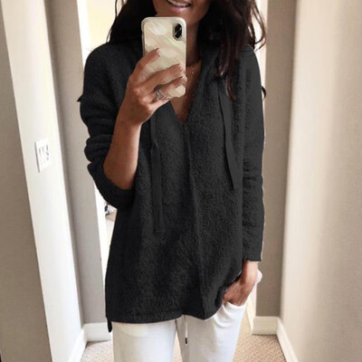 

Womens Soft Fleece V-Neck Zip Hooded Jumper Hoody Jacket Coat Warm Tops Fashion